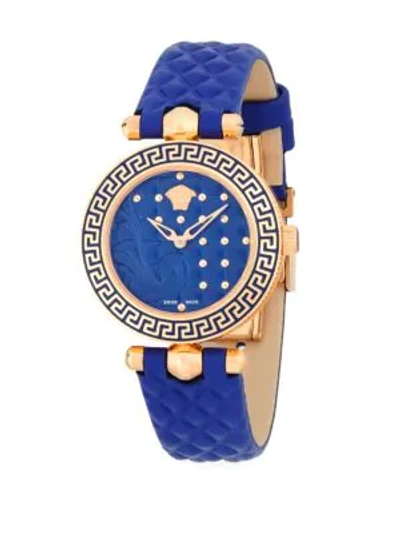 Shop Versace Stainless Steel And Leather-strap Watch In Rose Gold