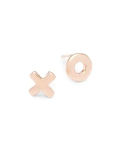 Shop Saks Fifth Avenue Women's 14k Rose Gold Hug Mismatched Stud Earrings