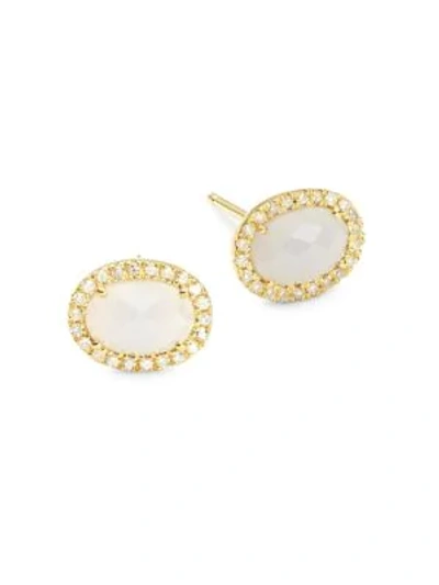 Shop Meira T 14k Yellow Gold, Diamond & Blue Opal Stud Earrings