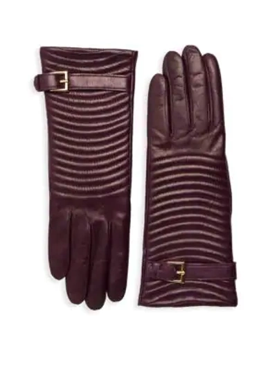 Shop Portolano Quilted Leather Gloves In Aubergine