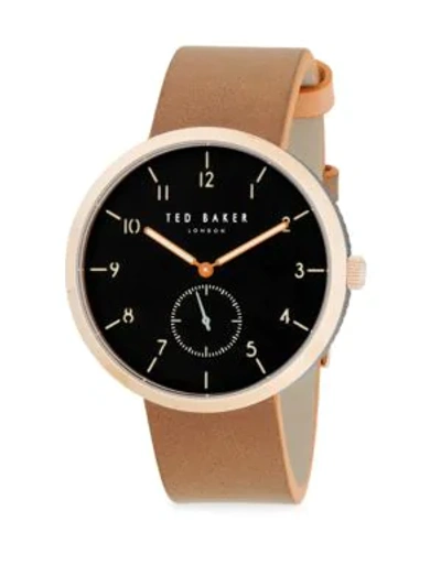 Shop Ted Baker Chronograph Leather Strap Watch In Tan