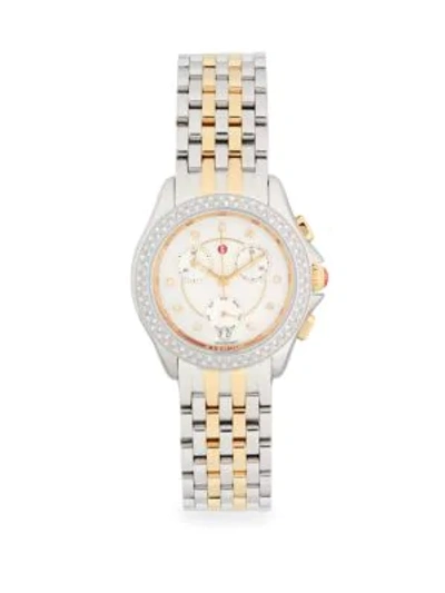 Shop Michele Diamond & Two-tone Stainless Steel Chronograph Watch In Two Tone