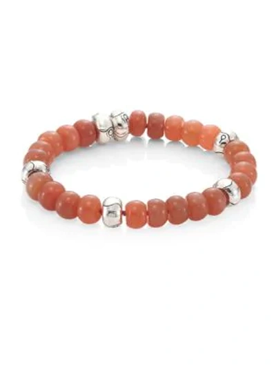 Shop John Hardy Bamboo Peach Moonstone & Sterling Silver Bead Bracelet In Orange