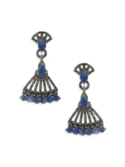 Shop Bavna Blue Sapphire, Champagne Diamond And Sterling Silver Earrings