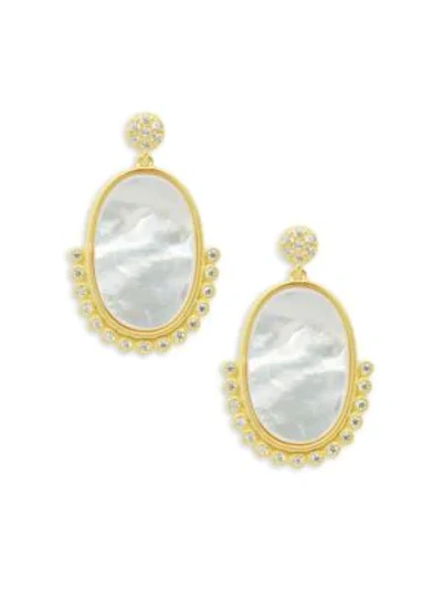 Shop Freida Rothman Oval Beaded Mother Of Pearl Drop Earrings In Gold