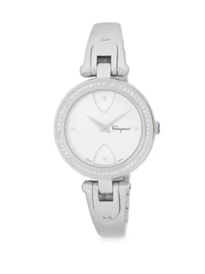 Shop Ferragamo Diamond And Stainless Steel Bracelet Watch In Grey