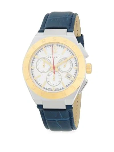 Shop Versace Two-tone Leather-strap Stainless Steel Analog Watch In Gold