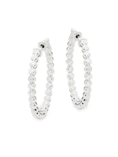 Shop Saks Fifth Avenue Diamond & 14k White Gold Hoop Earrings In Silver