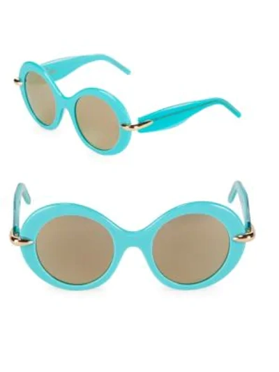 Shop Pomellato 51mm Round Sunglasses In Turquoise