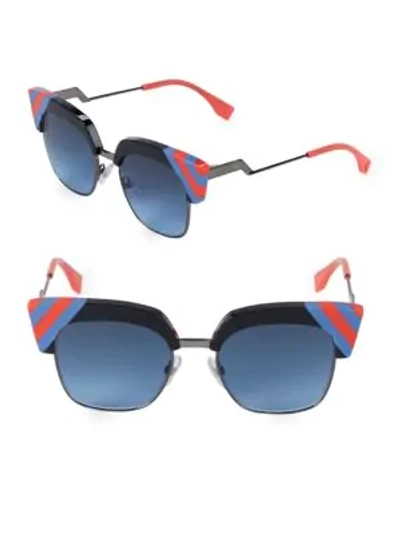 Shop Fendi Striped 50mm Clubmaster Sunglasses In Blue