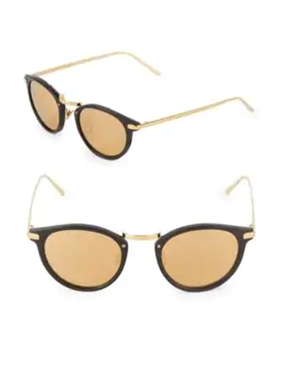 Shop Linda Farrow Luxe 48mm Cat-eye Sunglasses In Black/gold