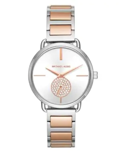 Shop Michael Kors Portia Crystal & Stainless Steel Bracelet Watch In Silver