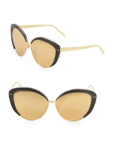 Shop Linda Farrow Luxe Contrast Trim 62mm Cat Eye Sunglasses In Black Yellow