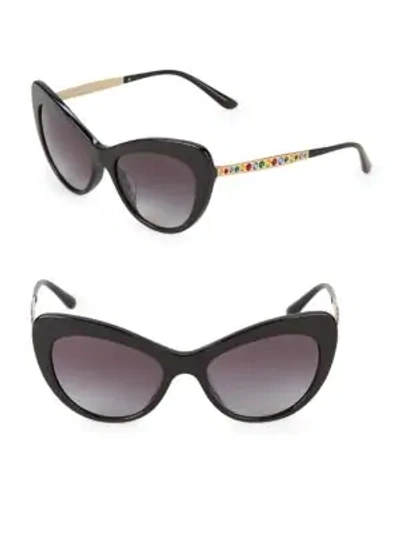 Shop Dolce & Gabbana Embellished 54mm Cat Eye Sunglasses In Black