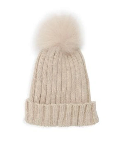 Shop Adrienne Landau Dyed Fox Fur Pom Pom Hat In Beige