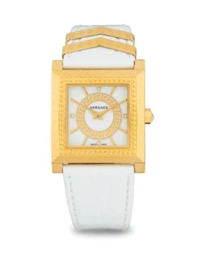 Shop Versace Diamond, Stainless Steel & Leather-strap Watch In Gold