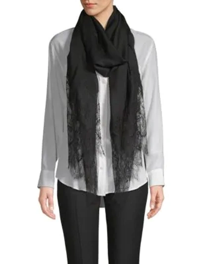 Shop Valentino Floral Lace-trimmed Stole In Nero
