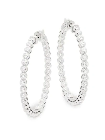 Shop Saks Fifth Avenue Diamond & 14k White Gold Hoop Earrings In Silver