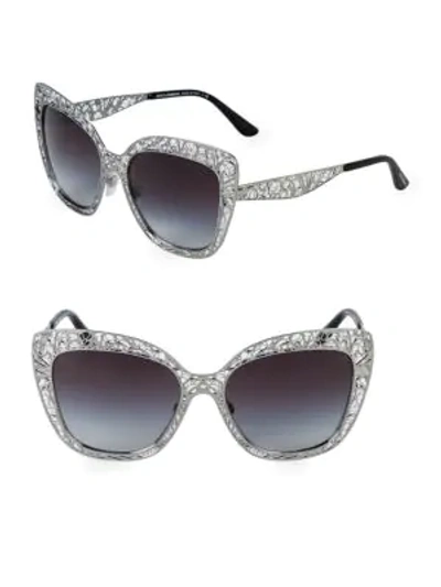 Shop Dolce & Gabbana Lace Lattice 56mm Square Sunglasses In Gunmetal