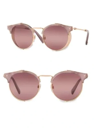Shop Valentino 51mm Mirrored Round Sunglasses In Pink Gold