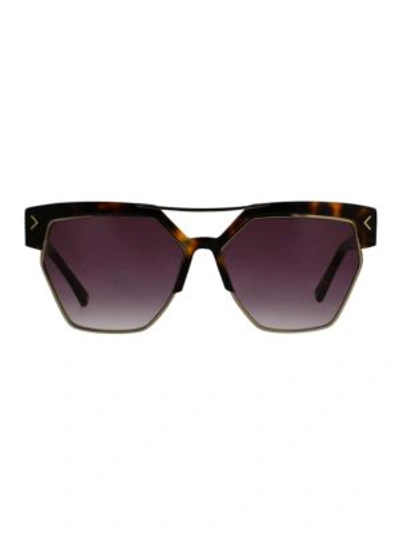 Shop Oscar De La Renta 59mm Modern Geometric Rectangular Sunglasses In Brown Tortoise