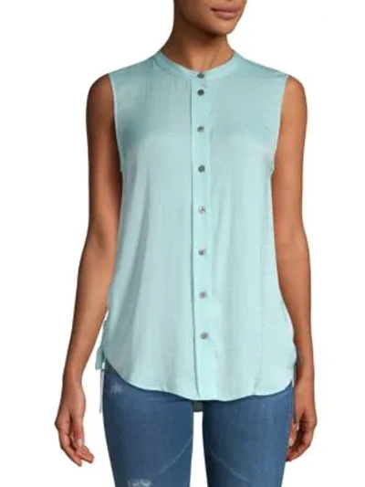 Shop Vince Camuto Side-tie Buttoned Top In Blue