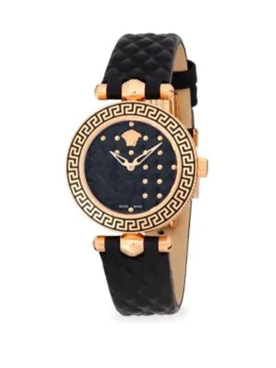 Shop Versace Stainless Steel And Leather-strap Watch In Rose Gold