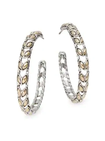 Shop John Hardy Padi 18k Yellow Gold & Sterling Silver Hoop Earrings/1.5" In Silver - Gold