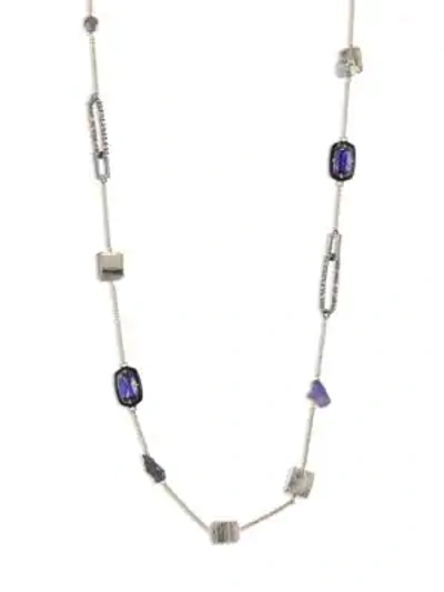 Shop Alexis Bittar Two-tone Crystal-encrusted Mixed Stone Station Necklace In Gold-multi