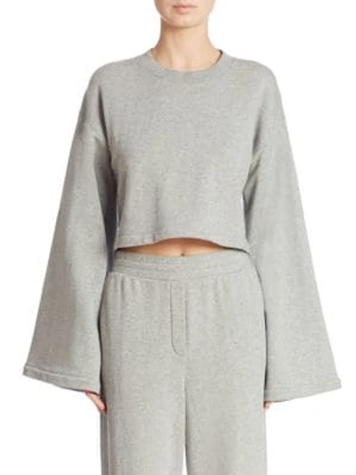 Shop Alexander Wang Tie-back Bell-sleeve Cropped Sweatshirt In Heather Grey