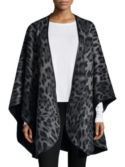 Shop Sofia Cashmere Leopard Print Cashmere Cape In Grey