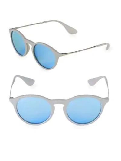 Shop Ray Ban 49mm Rounded Mirrored Sunglasses In Ice Blue