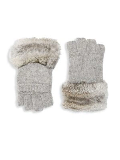Shop Adrienne Landau Dyed Rabbit Fur Trimmed Gloves In Grey