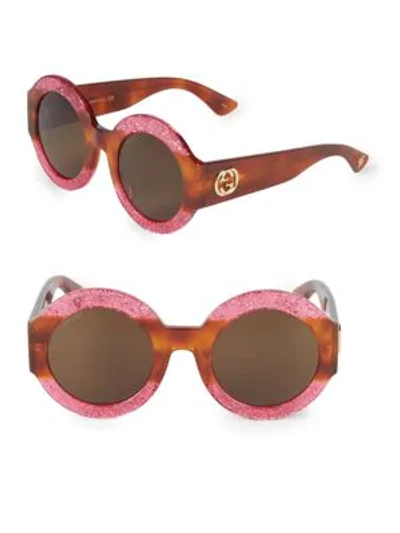 Shop Gucci 51mm Round Sunglasses In Fuchsia