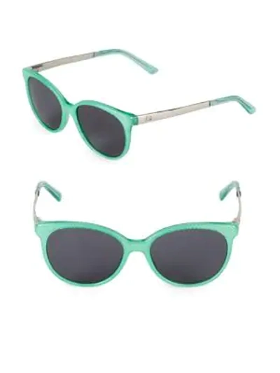 Shop Gucci 57mm Round Sunglasses In Aqua Embos
