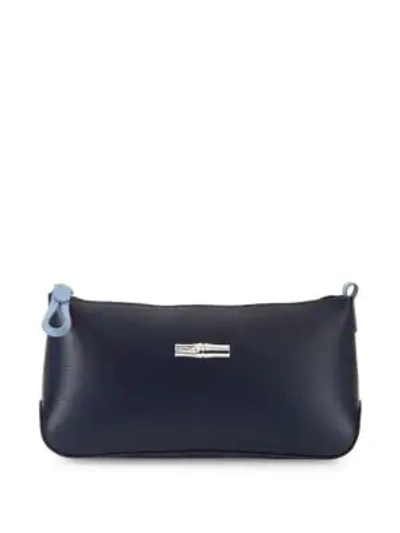 Shop Longchamp Roseau Leather Pouch In Navy