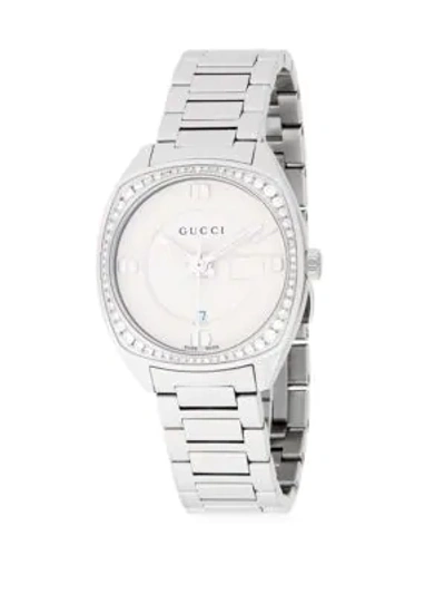 Shop Gucci Diamond Studded White Gold Bracelet Watch In Silver