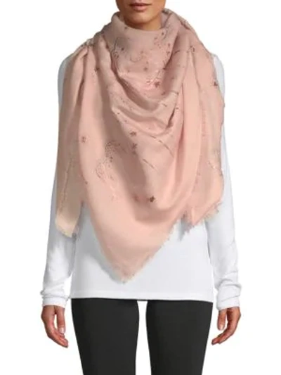 Shop Valentino Frayed Cosmo Wool-blend Scarf In Wild Rose