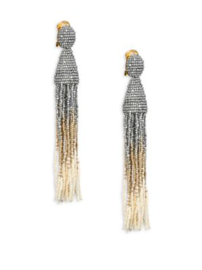 Shop Oscar De La Renta Long Ombre Beaded Drop Earrings In Silver