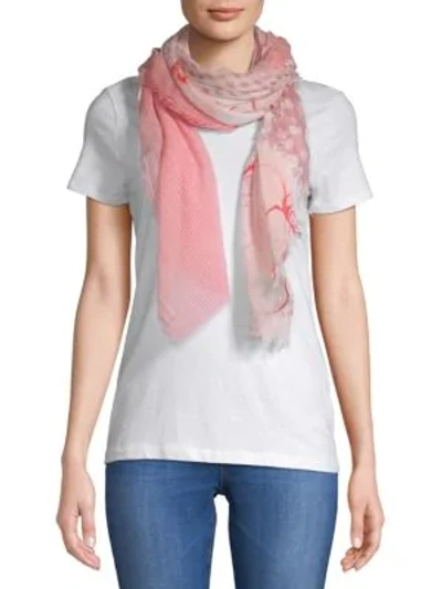 Shop Vince Camuto Torn Floral And Textile Scarf In Red