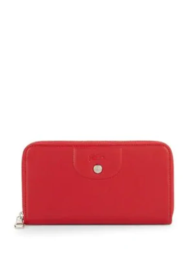 Shop Longchamp Le Pliage Leather Continental Wallet In Cherry