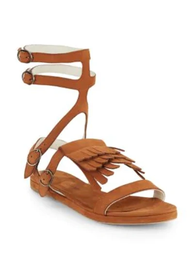 Shop Freda Salvador Fringed Suede Gladiator Sandals In Tan