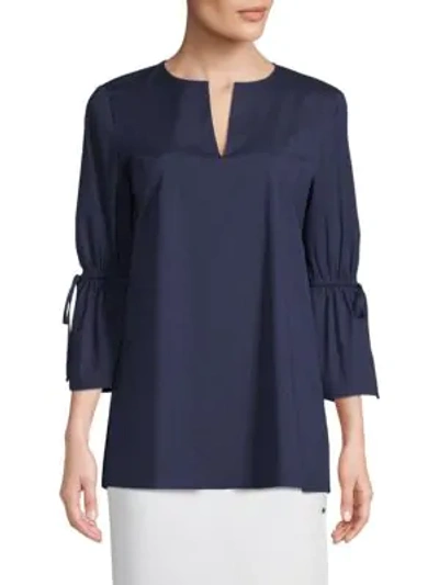 Shop Lafayette 148 Sela Quarter-sleeve Self-tie Blouse In Raisin