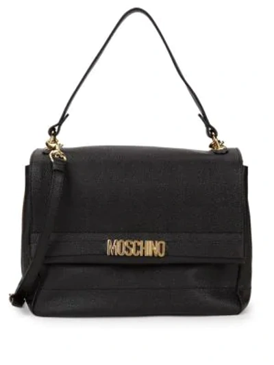 Shop Moschino Pebbled Leather Messenger Bag In Black