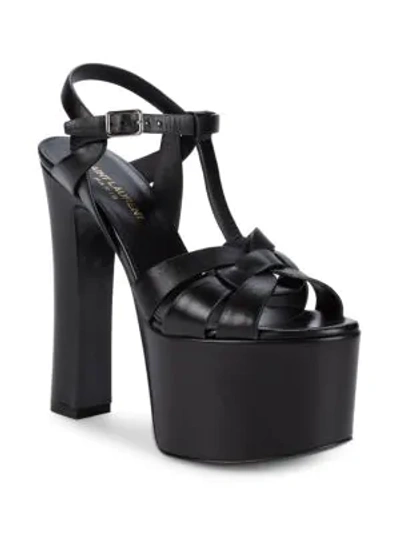 Shop Saint Laurent Candy Chunky Leather Platform Sandals In Black