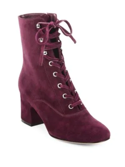 Shop Gianvito Rossi Lace-up Suede Block Heel Booties In Prune