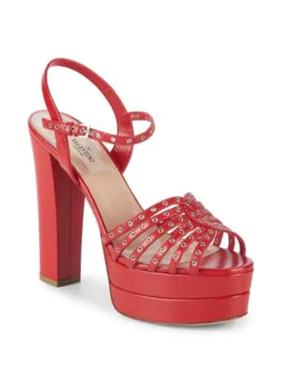 Shop Valentino Leather Ankle-strap Sandals In Red