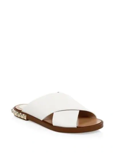 Shop Stuart Weitzman Rockrose Leather Slides In Off White