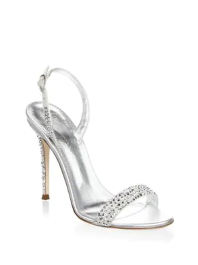 Shop Giuseppe Zanotti Mestico Leather Open Toe Sandals In White Silver