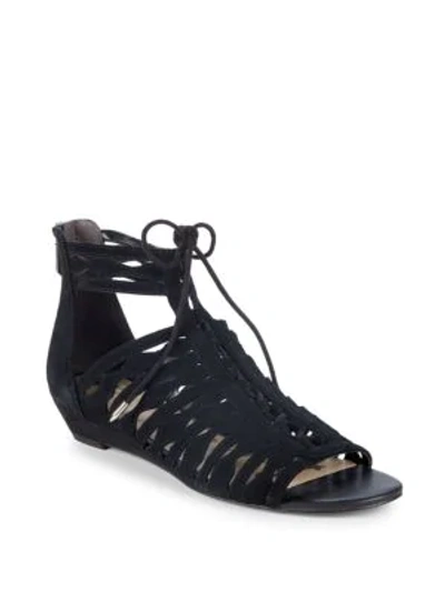 Shop Sam Edelman Daleece Strappy Suede Flat Sandals In Black
